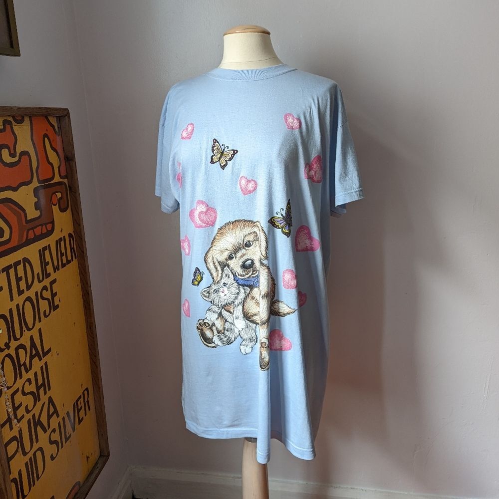 Vintage Puppy and Kitten Heart T-shirt Dress